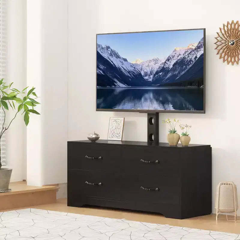 Adjustable Height Modern TV Stand, Media Console with 4 Drawers for Living Room Bedroom Office