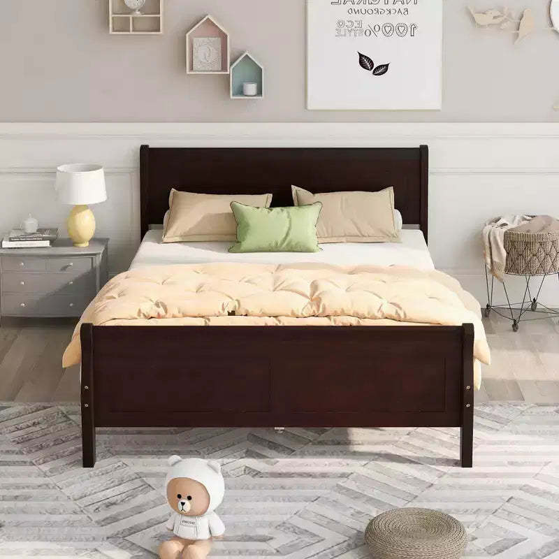 FAMYYT Queen Size Wood Platform Bed With Headboard, Easy Assembly, Espresso