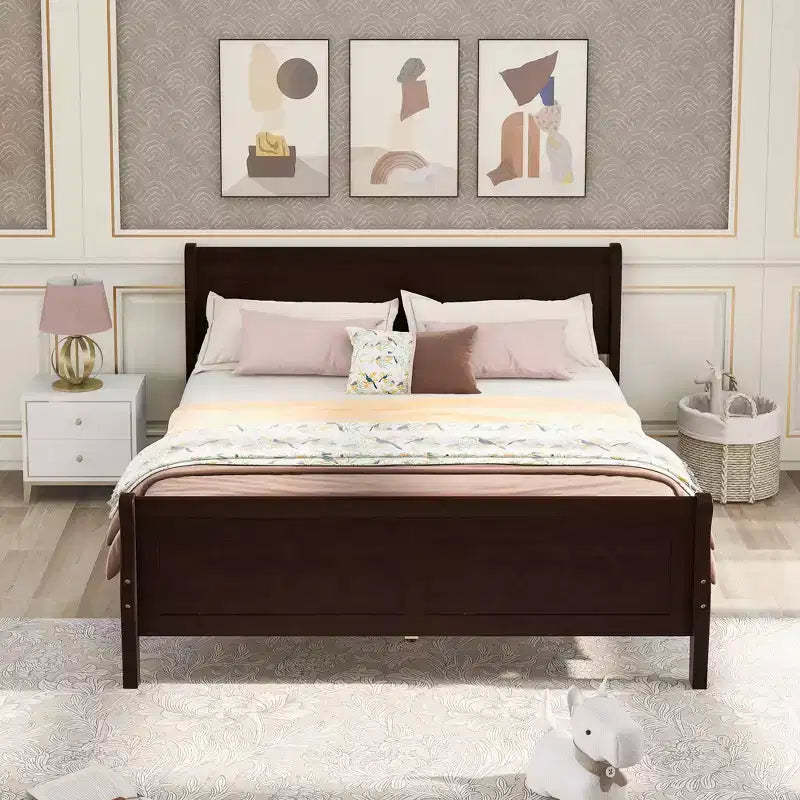 FAMYYT Full Size Wood Platform Bed With Headboard, Easy Assembly, Espresso