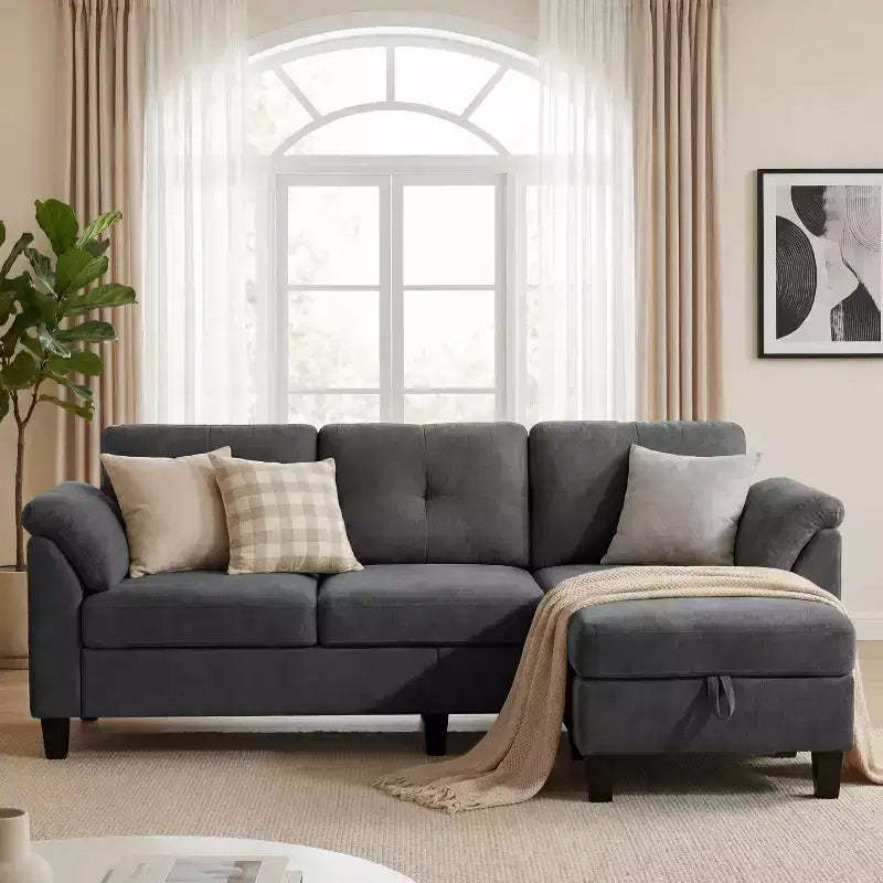 Dyonery 76.4-inch Modern Style Three-seater Sofa with Armrests and Pillows in Chenille Beige