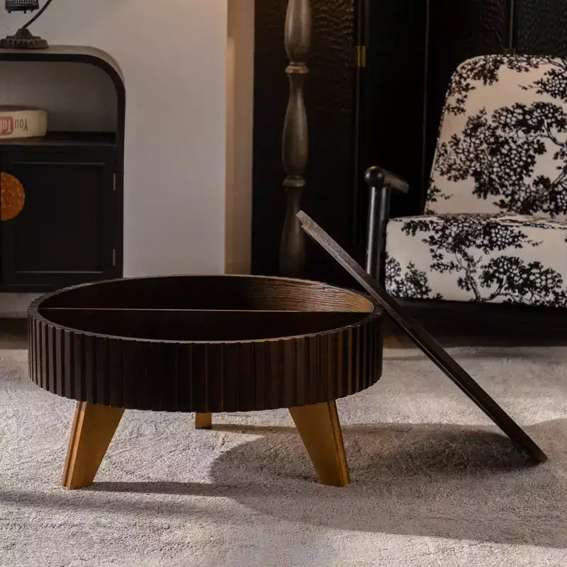 JVNOXK 31.5 Retro Round Coffee Table with Storage Space, Suitable for Living Room and Office, Brown