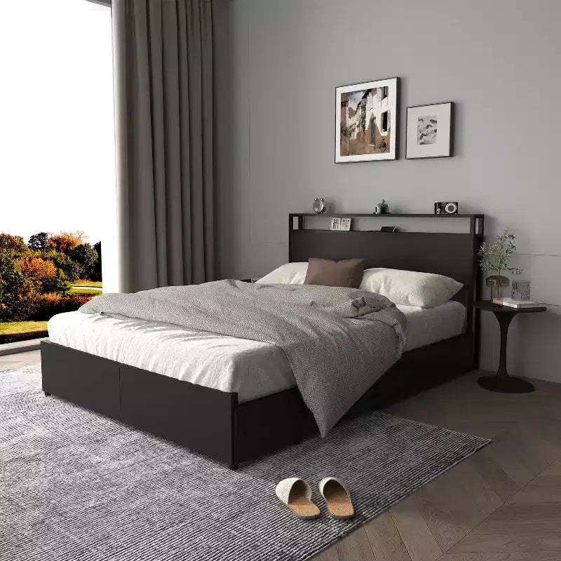 GDFStudio Marias Modern Bed Frame with 6 Drawers and, LED Light and Storage Headboard