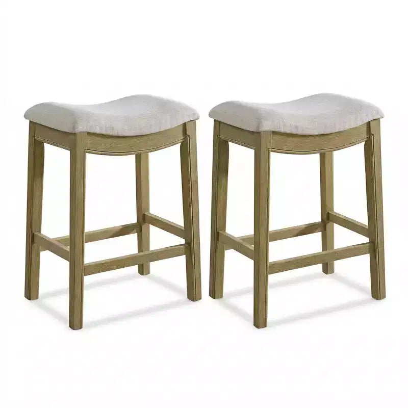 ROME + OAK Parker Backless Saddle Counter Stool, Natural, Cream Upholstery, 2 Pack