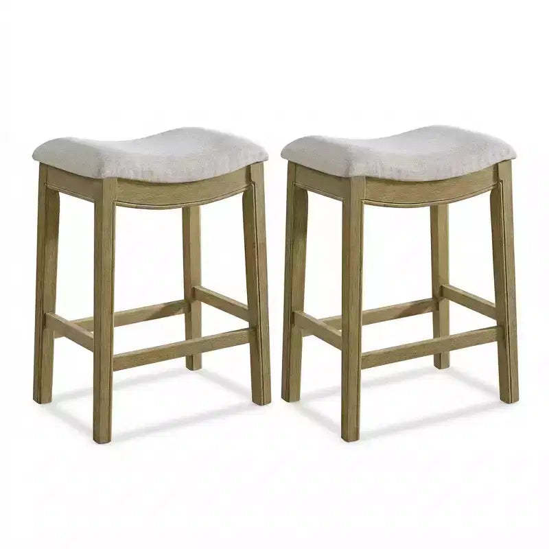 ROME + OAK Parker Backless Saddle Counter Stool, Natural, Cream Upholstery, 2 Pack