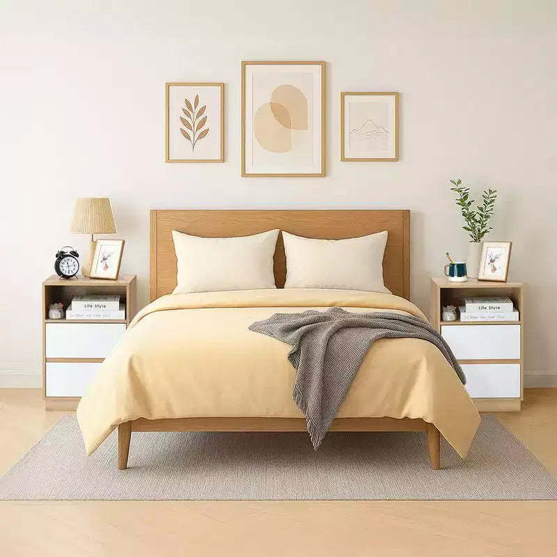 Karl Home 15.7In. White Nightstand with 2 Beveled Drawer (2 Pcs)