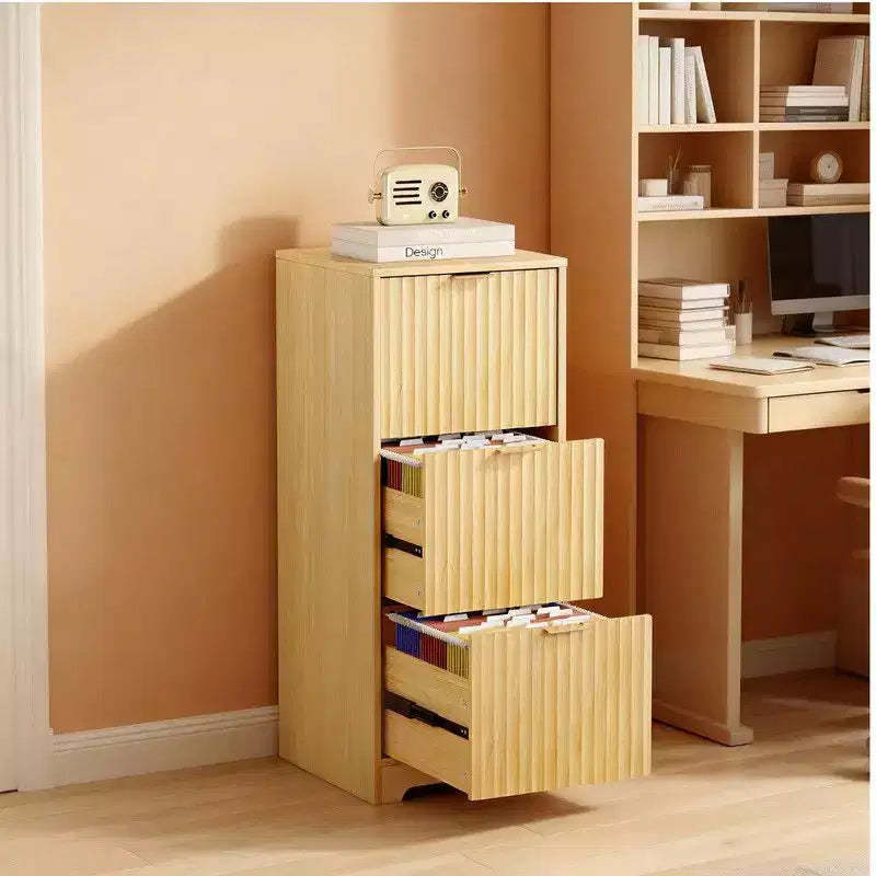 Karl Home3 Drawer Wooden File Cabinet Wood Grain Finish Fluted Design