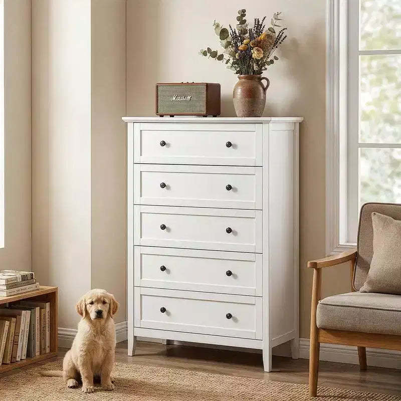 Karl Home 31.5 Inch Frame Construction Double Handle 5 Drawer Chest