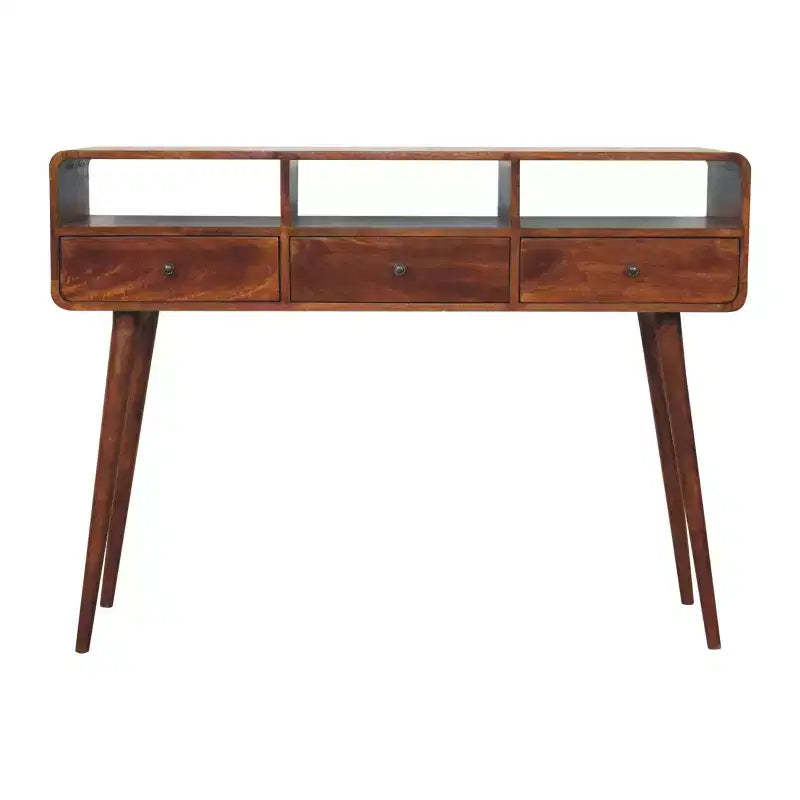 HomeRoots 51 Chestnut Solid Wood Console Table With Three Shelves And Three Drawers