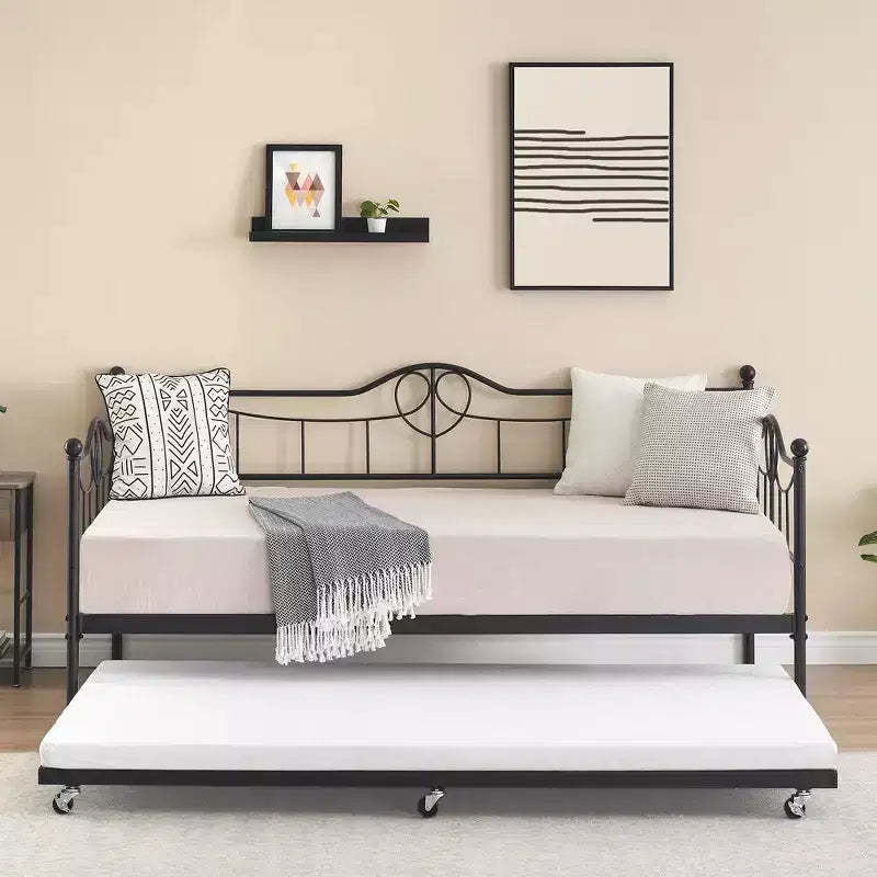 Acekool Twin Day Bed with Trundle, 4 Brake Wheels & Metal Frame for Living Room Bedroom