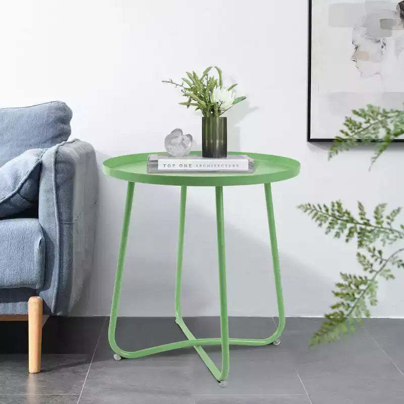 AEELLEEA Small Round Metal Outdoor Side Table  Weatherproof End Table for Patio, Garden, Yard, Porch, and Balconyide, Green