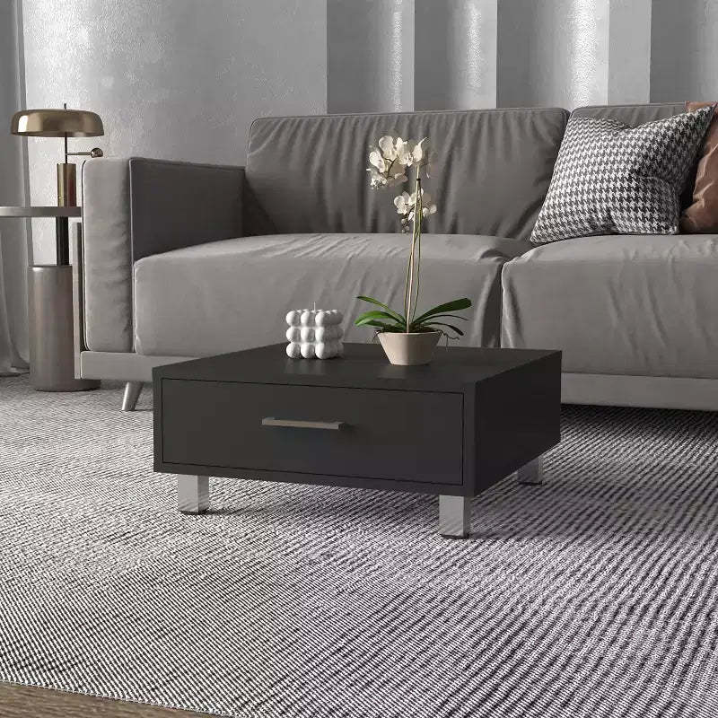 Wenge Rectangle Coffee Table with 1 Drawer, Four Metal Legs Metal Handle Superior Top Living Room Accent Table