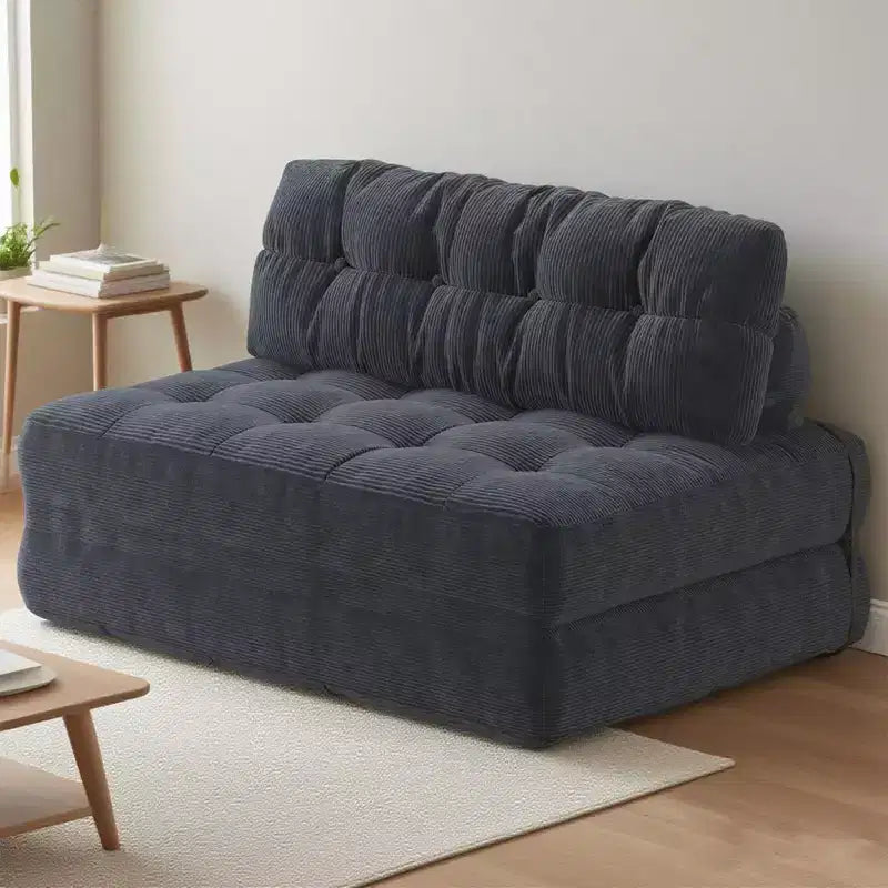 Folding Floor Sofa Bed, Corduroy Convertible Sleeper Couch with Pillow & Back Support, Portable Fold Out Futon Mattress for Living Room, Black