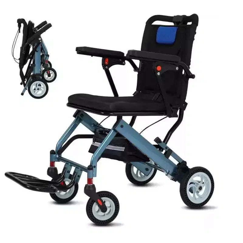Lightweight Folding Transport Wheelchair for Seniors - 16 Inch Seat with Flip-Up Armrests, Swing-Away Footrests and Locking Handbrakes
