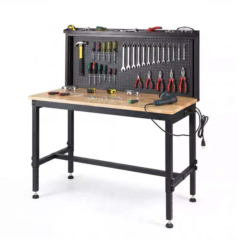 Costway 48'' Heavy Duty Workbench w/ AC/USB Outlets and Pegboard Max Load 2000 LBS