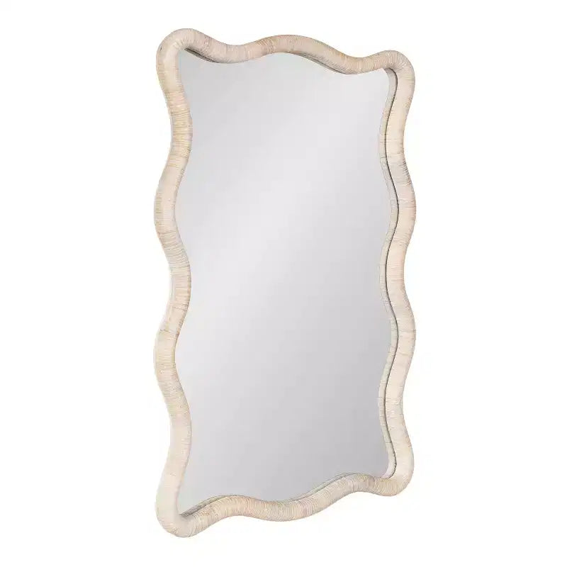 Kate and Laurel Rahfy Rattan Rectangle Scallop Mirror, White, 24x36