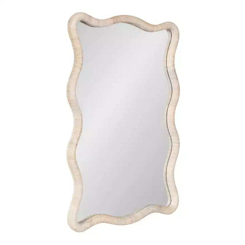 Kate and Laurel Rahfy Rattan Rectangle Scallop Mirror, White, 24x36