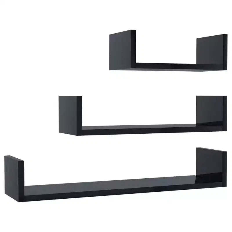 vidaXL Shelf Set of 3 Black Engineered wood Large Wall-mounted