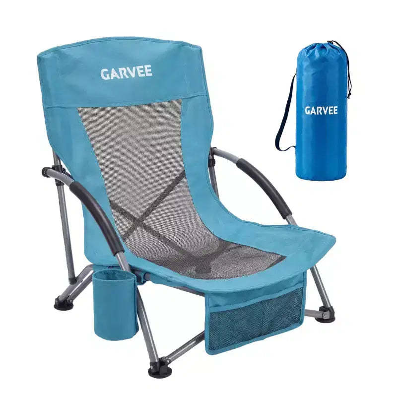 Extra Wide Lightweight Low Beach Chair, Foldable Design with Convenient Storage for Camping, Beach Trips and Travel