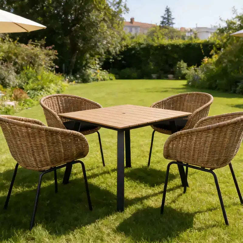 GDFStudio Artemis Farmhouse Outdoor Square Dining Table with Umbrella Hole