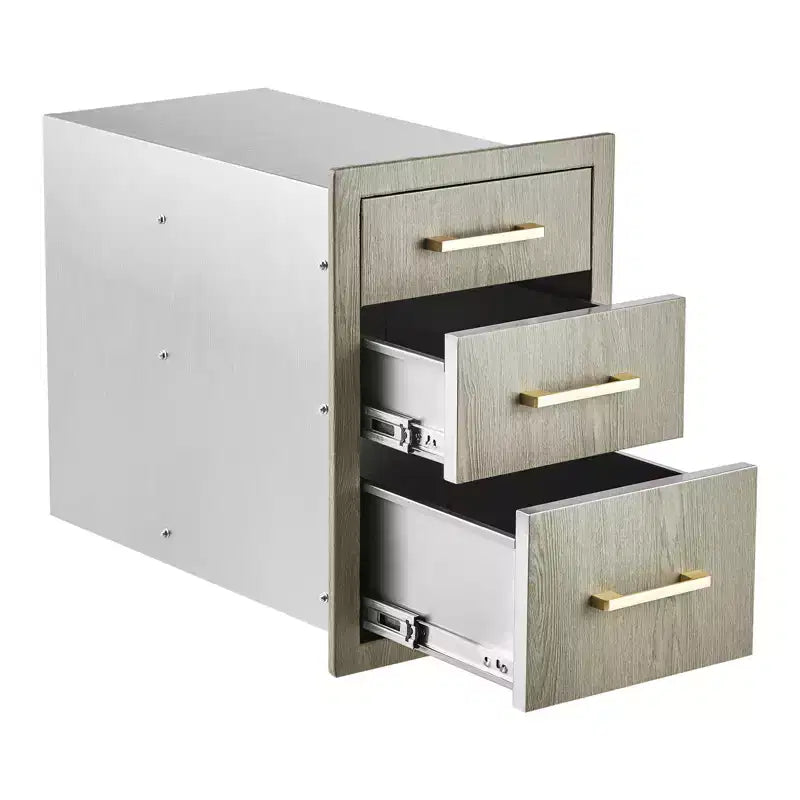 Stainless Steel Triple Drawer Storage Cabinet for Outdoor Kitchen  Heavy Duty, Weather-Resistant, Flush Mount Organizer with Handles, for BBQ Island