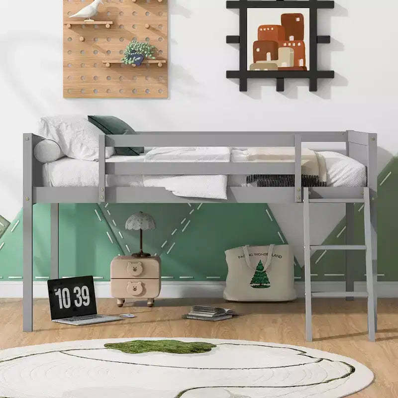FAMYYT Full Size Loft Bed With Ladder, Easy Assembly, Gray