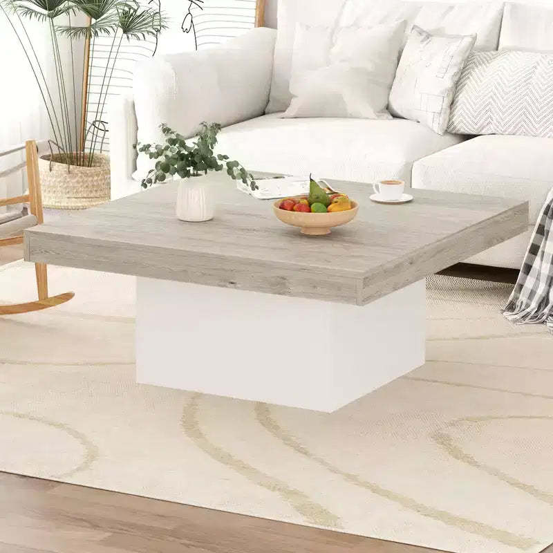 Square Coffee Table, Living Room Centerpiece with 16-Color Lights, Minimalist Plug-in Design, for Home, Office, Apartment, Reading Room, Grey