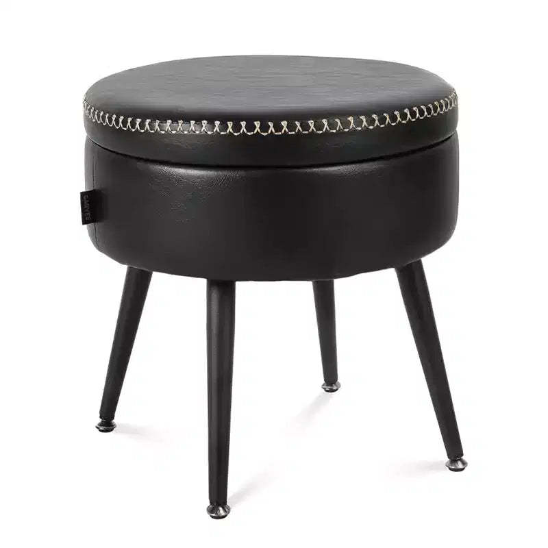 GustoWave Round Storage Ottoman Stool, Hidden Storage, Synthetic Leather Seat, 330-Lb Capacity