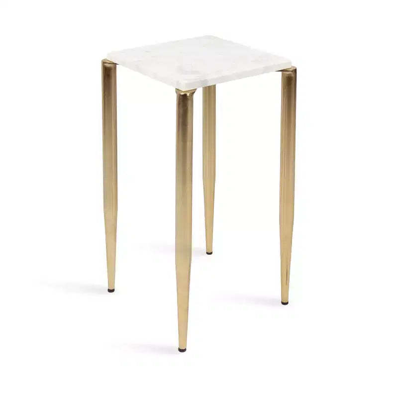 Kate and Laurel LeMaire Marble and Metal Drink Table, White and Gold, 12x12x24