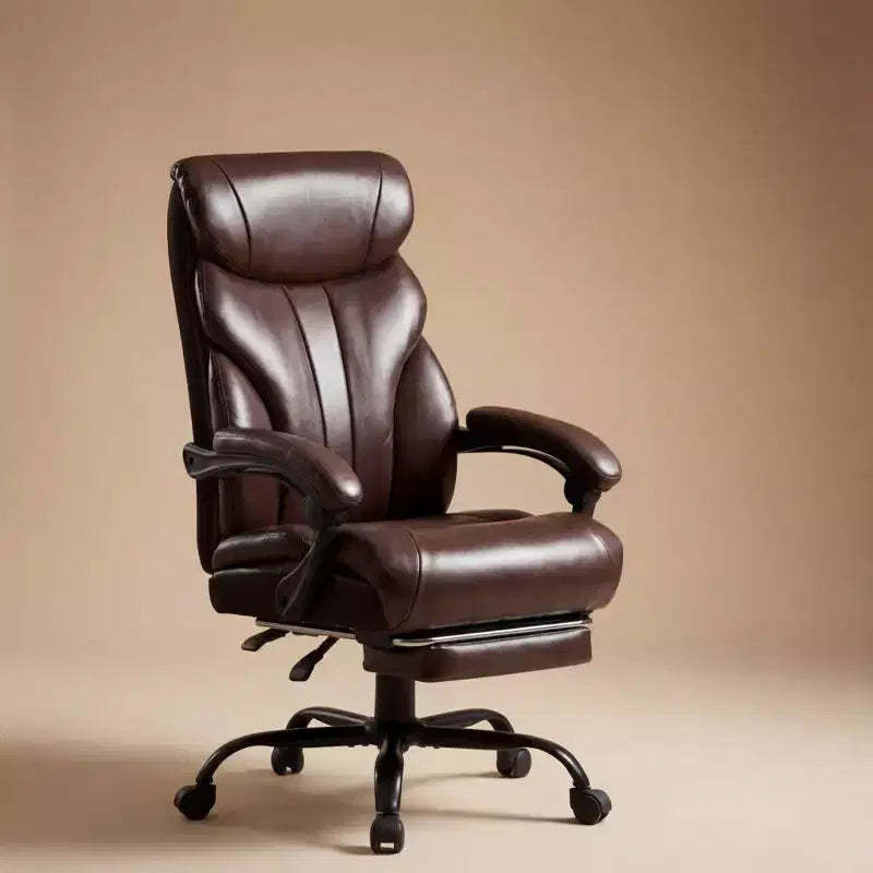 Big and Tall Office Chair, 500 lb Capacity, Reclining Executive Chair with Footrest, Ergonomic Leather Desk Chair, Coffee