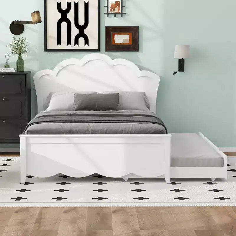 FAMYYT Queen Size Platform Bed?With Twin Size Trundle, Easy Assembly
