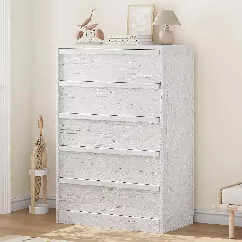 GustoWave Modern 5 Drawer Dresser with Large Storage for Bedroom, Living Room, Nursery, Entryway, White