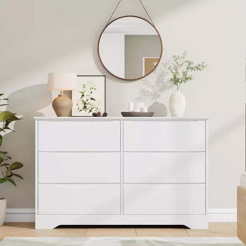 GustoWave Modern Closet, Wooden Storage Dresser with 6 Drawers for Bedroom, Living Room, Hallway, White
