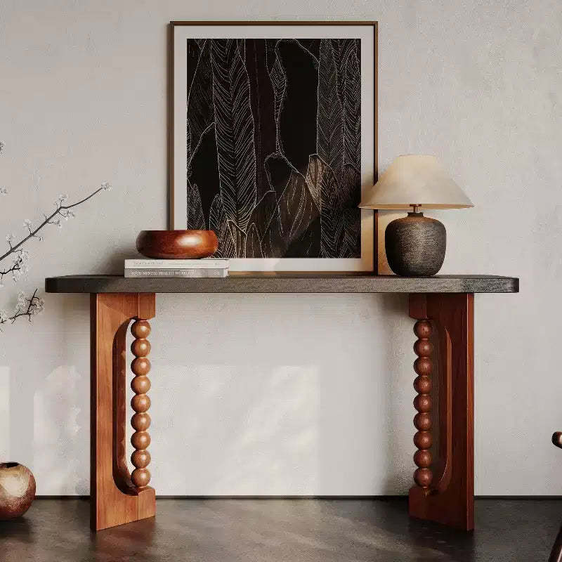 GDFStudio Herty 59'' Rustic Wood Console Table with Unique Spherical Legs