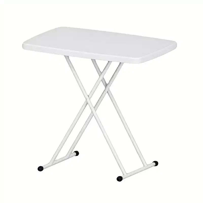 Adjustable Height Folding Table, Metal Frames, Rectangular Snack Laptop Table for Dorm Bedroom Living Room Camping, White