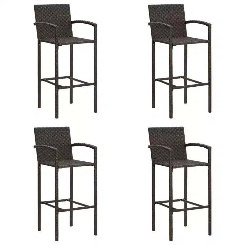 vidaXL Bar Stool Set of 2 Brown PE rattan, powder-coated steel Standard