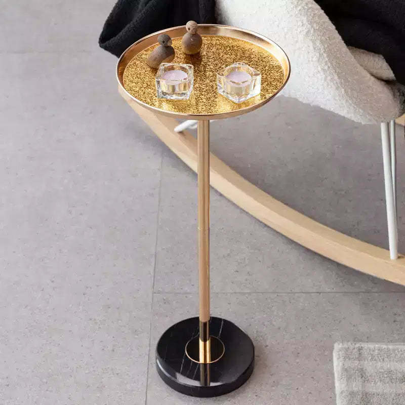 2P Gold Adjustable Marble Base Side Table, Natural Marble Pedestal Metal Tray Tea Martini Table for Display Storage