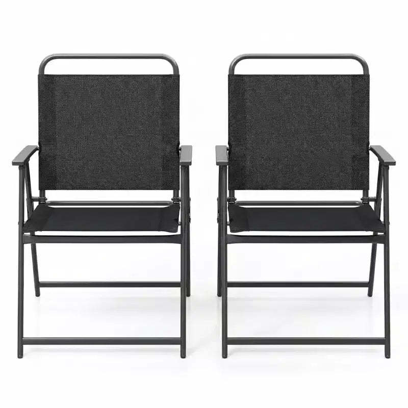 Gymax Set of 2 Folding Patio Accent Chairs with Armrests and Backrest for Camping and Beach Use