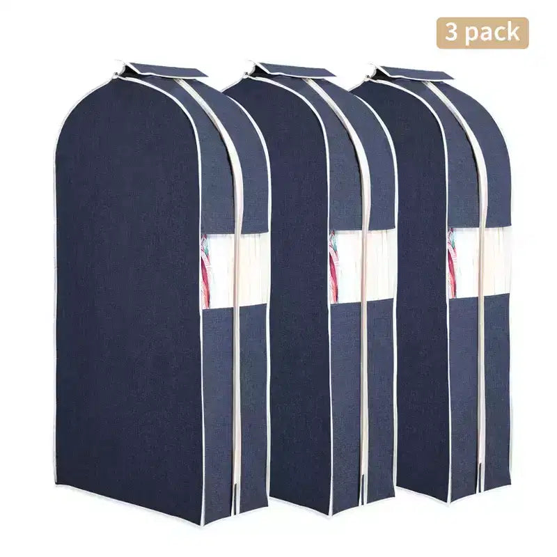 Cotton Linen Garment Bags 47 Inch, 3 Pack Hanging Clothes Storage with Clear Window & 10 Gusseted,Breathable Dust Cover for Suits Coats Organization