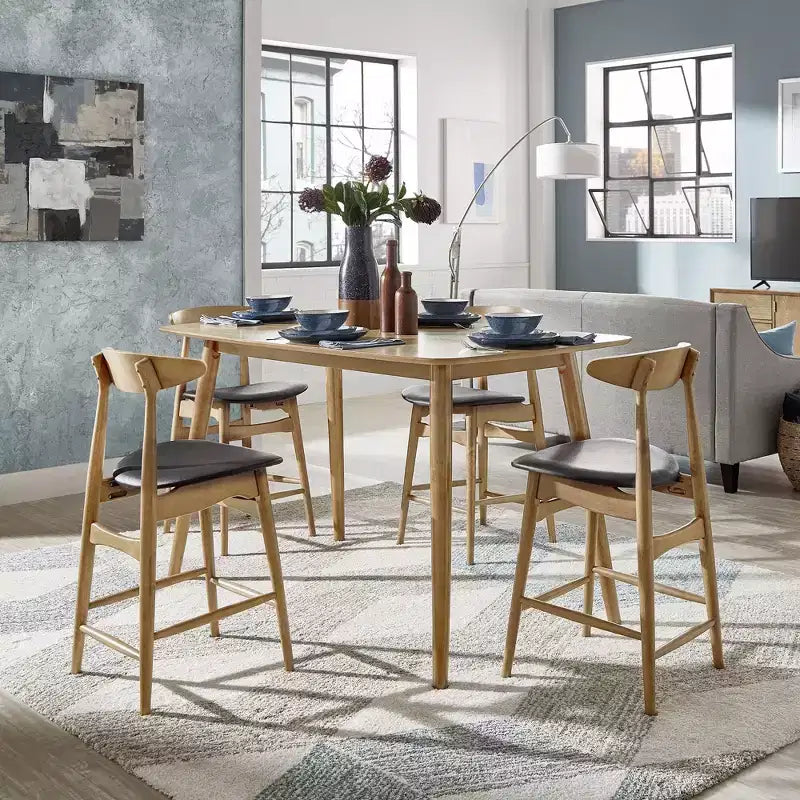 Cortland Mid-Century Natural Oak 63 Wide Counter Height Dining Set - iNSPIRE Q