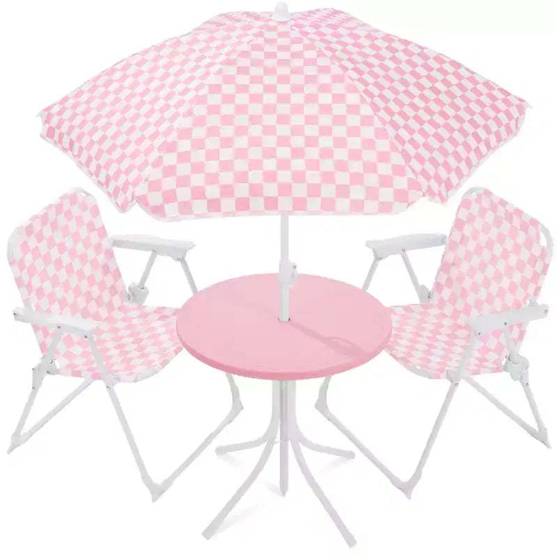 Best Choice Products Kids Outdoor Table and Chair Set with Umbrella, 3-Piece Foldable Toddler Picnic Set Ages 2-5 - Pink