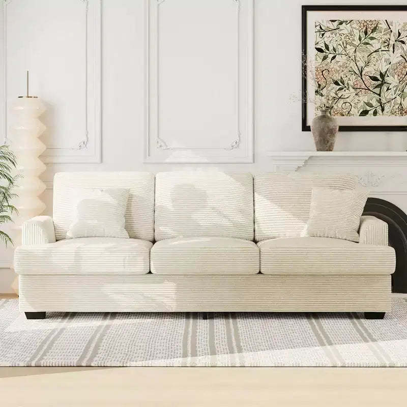 86 Faux Leather Sofa, 3-Seater Couch with Deep Seats, 2 Removable Back Cushions & 2 Throw Pillows, Waterproof, for Living Room or Office, Black