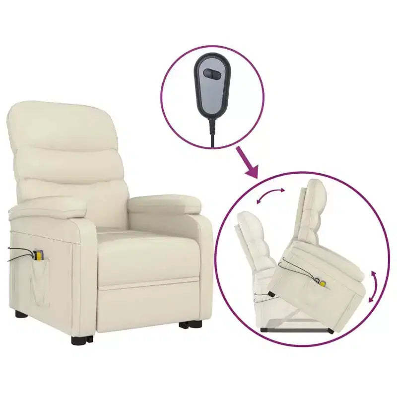 vidaXL Stand up Massage Chair Cream White Faux Leather