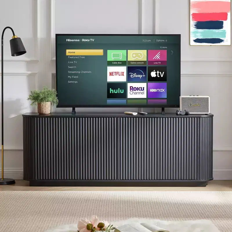 JVNOXK 64 Wave Pattern Sideboard Cabinet, Wooden TV Stand & Storage Buffet with Vertical Stripes for Living Room, Kitchen & Entryway, Black