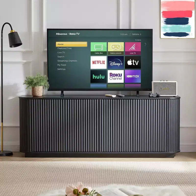 JVNOXK 64 Wave Pattern Sideboard Cabinet, Wooden TV Stand & Storage Buffet with Vertical Stripes for Living Room, Kitchen & Entryway, Black