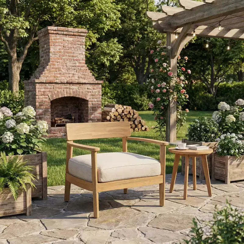 ModernLuxe Outdoor Acacia Wood Club Chairs with Beige Cushions, Ergonomic Teak Finish Patio Chairs for Garden/Patio