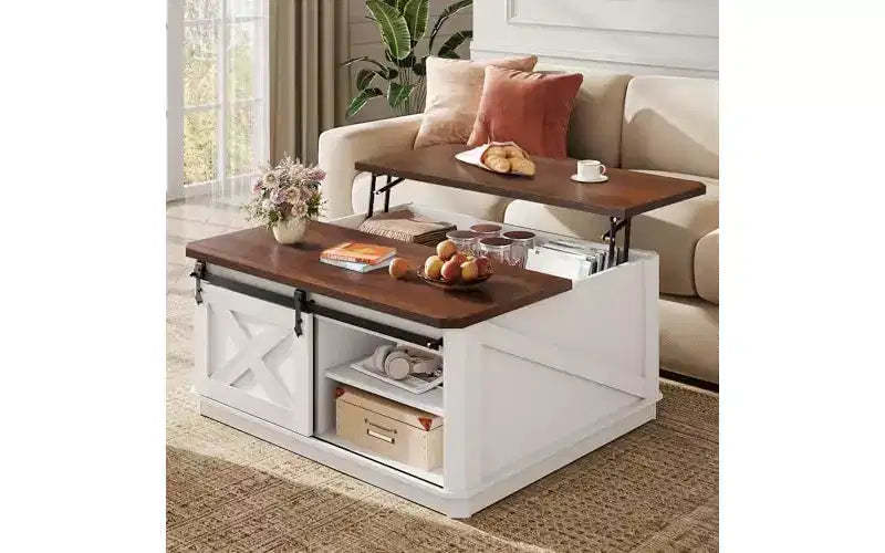 DEXYLLO Framhouse Coffee Table with Storage, 35.5 Lift Top Coffee Table for Living Room, Square Center Table
