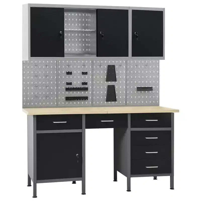 vidaXL Workbench with Four Wall Panels and Two Cabinets