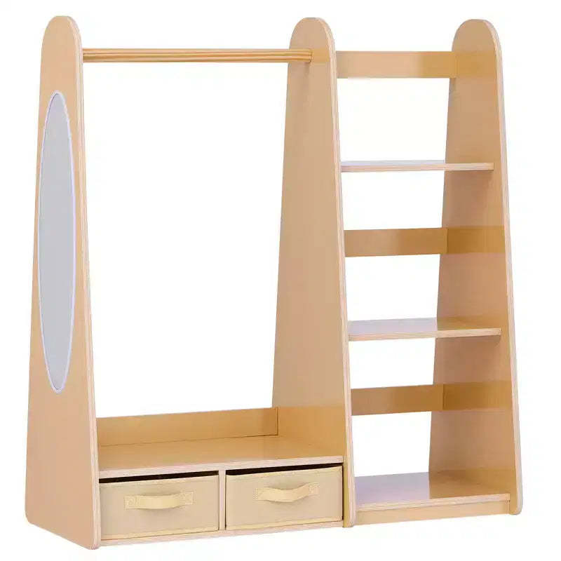 VEVOR Kids Dress Up Storage, with Mirror, Dress Up Closet, Toddler Wardrobe Closet for Little Girls, Armoire with Shelves & Bottom Tray, Natural