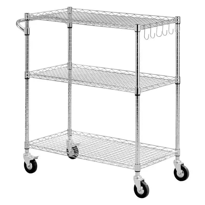 VEVOR Kitchen Utility Cart, 3 Tier Heavy Duty Adjustable Wire Storage Rack, Commercial Steel Rolling Service Trolley on Wheels, Silver
