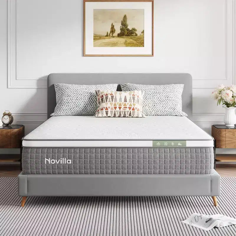 Novilla 10/12/14 inch Cooling Gel Memory Foam Hybrid Mattress, In a Box Medium Firm for Pressure Relief